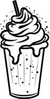 Line art illustration of a milkshake with a straw and whipped cream, perfect for menu designs, branding, or social media posts vector