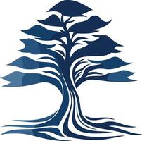 A stylized, abstract blue tree silhouette with a strong, elegant design vector