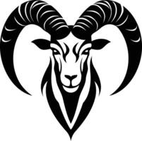 Black and white illustration of a stylized ram's head with horns curved into a heart shape vector