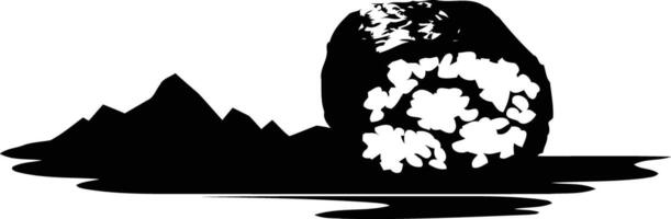 A dramatic silhouette of a mountain range with a large, full moon rising behind it vector
