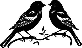 Two Black Birds Perched on a Branch vector
