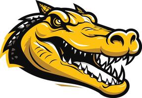 A fierce and powerful alligator head mascot in a yellow and black color scheme vector