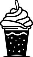 Simple line art illustration of a milkshake with whipped cream and a straw vector