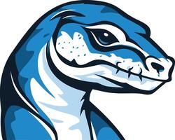Blue and white stylized illustration of a lizard head with an aggressive expression vector