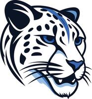 Bold and graphic element illustration of a snow leopard's face, featuring a blue stripe and fierce expression vector