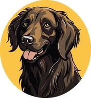 A friendly brown labrador retriever looking straight ahead with a yellow background vector