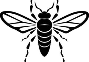A bold, black and white silhouette of a stylized bee, perfect for logos, branding, or design elements vector