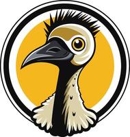 A bold and striking logo featuring a stylized illustration of a cassowary, with a distinctive crest and powerful beak vector