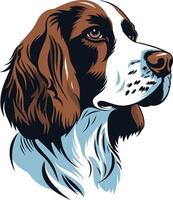 A stylish illustration of a springer spaniel's head, perfect for dog related designs, pet themed branding, or any project requiring a friendly and energetic canine image vector