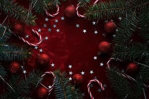 Abstract New Year and Christmas red velvet background with place for your text. photo