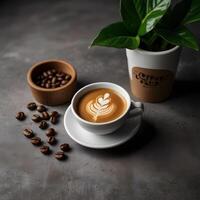 coffee in the style of a Shopify flatlay product shot layout, hero image photo