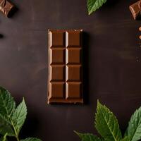 chocolate bar in the style of a Shopify flatlay product shot layout, hero image photo
