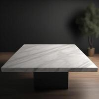 Dept of field perspective top marble table on dark background - Low key style - 3D Rendering. photo