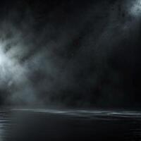abstract dark concentrate floor scene with mist or fog, spotlight and display photo