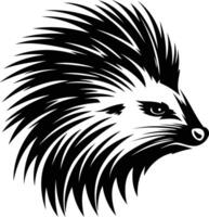A bold and striking black and white illustration of a porcupine head, perfect for tattoo designs, animal logos, and wildlife themed projects vector