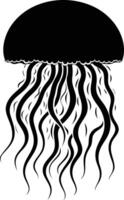 Black and white silhouette of a jellyfish with flowing tentacles vector