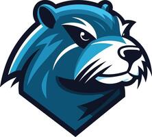 Bold and dynamic blue mascot logo of a fierce otter with a determined expression vector