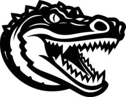 Black and white element illustration of an alligator head with open mouth and sharp teeth vector