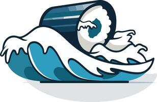 A playful, cartoon style illustration of a sushi roll being swallowed by a wave, perfect for adding a touch of fun and whimsy to your designs vector