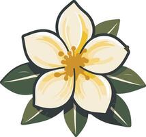 A simple, elegant illustration of a single white flower with yellow center and green leaves, perfect for adding a touch of nature to your designs vector