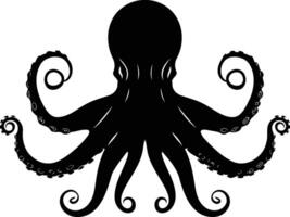 A simple, bold black silhouette of an octopus with eight tentacles vector