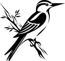 Black and white silhouette of a bird perched on a branch vector