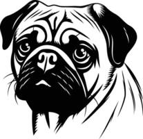 Black and white illustration of a pug's head, perfect for pet related designs, logos, or social media graphics vector