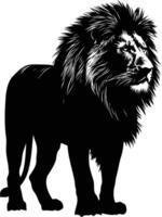 Powerful black and white silhouette of a majestic lion, perfect for adding a touch of wildness to your designs vector