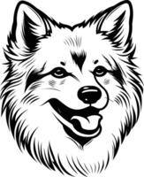 A simple yet striking black and white illustration of a friendly dog's face, perfect for pet related designs and branding vector