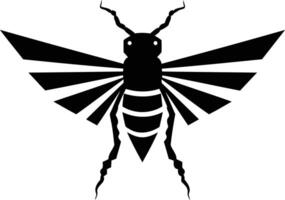 A bold, geometric silhouette of a bee, perfect for branding, design, and illustrative purposes vector