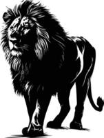 A powerful silhouette of a lion in a bold black and white design vector