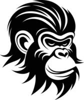 A bold, black and white illustration of a monkey's head, perfect for tattoo designs, t shirt graphics, or any project needing a strong, primal feel vector
