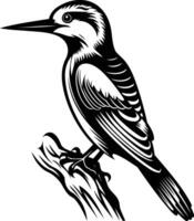 A striking black and white illustration of a kingfisher perched on a branch, perfect for nature themed designs, tattoos, and branding vector