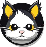 Cute cartoon cat with yellow ears in a circular frame vector