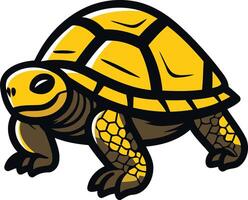 A friendly cartoon turtle with a yellow shell and black outlines vector