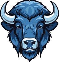 A powerful, blue bison head mascot with a determined expression vector