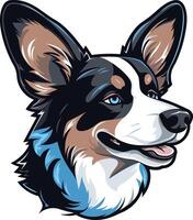 Cute cartoon illustration of a cardigan welsh corgi with blue eyes and a friendly expression vector