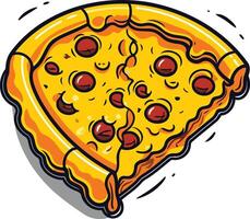 A delicious cartoon pizza slice with pepperoni and melted cheese, perfect for menus, food blogs, and social media posts vector