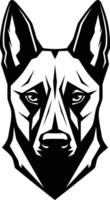 A strong and imposing black and white element illustration of a german shepherd's head, perfect for logos, branding, and merchandise vector
