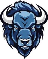 Powerful blue buffalo mascot with a fierce expression, perfect for a sports team or brand logo vector