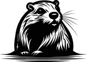 A striking black and white illustration of a beaver, capturing its unique features and powerful presence vector