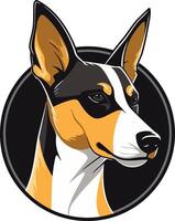 A striking element illustration of a dog's head, featuring a black, white, and tan color scheme vector