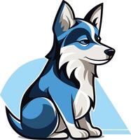 A cute cartoon husky sits on a blue background, perfect for branding, websites, or merchandise vector