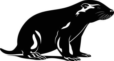 A bold black silhouette of a badger, facing right, isolated on a white background vector
