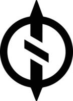 A bold and simple black and white logo design featuring a stylized arrow within a circle vector