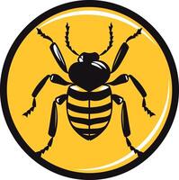A bold black and yellow beetle logo design in a circular frame vector