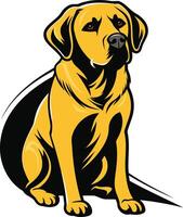 A bold, cartoon style illustration of a yellow labrador retriever, sitting with a serious expression vector