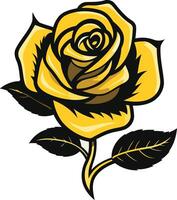 Single Yellow Rose with Black Outline vector