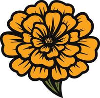 A bright yellow marigold flower with bold, stylized outlines vector