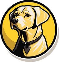 A friendly labrador retriever wearing a collar with a tag, perfect for pet related businesses, dog training, or animal shelters vector